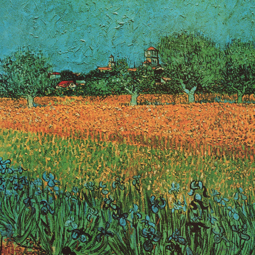 VIEW OF ARLES WITH IRISES IN THE FOREGROUND PAINTING BY VINCENT VAN GOGH REPRO 